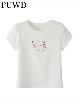 PUWD Gadījuma Sievietes O Kakla Drukāt, Mīkstu Kokvilnas T-krekls 2022. gada Vasaras Modes Dāmas Zaudēt Streetwear Meitenes Šiks Slim Tees Augšu