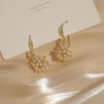 Romantiska 14K Zelta Pārklājumu Elegantas Pērļu Krelles Vilināt Auskari Sievietēm, vienkāršu stila Piliens Auskari